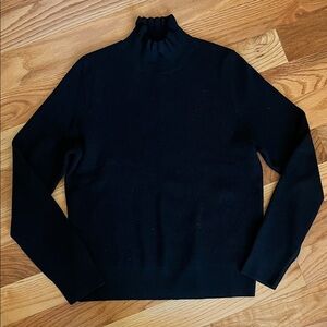 J Crew black merino ruffled neck sweater